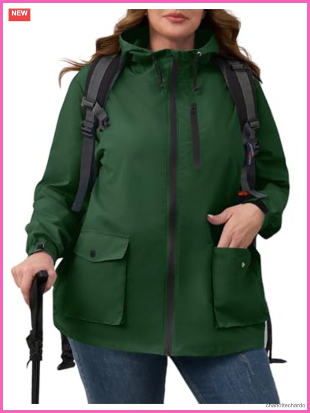 Plus Size Womens Rain Jacket with Hood Packable Lightweight Windbreaker